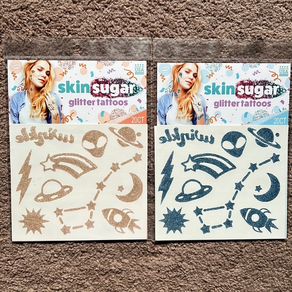 LOT 40 Savvi Skin Sugar Glitter Tattoos Gold Blue Cosmic Sun Stars Alien Planets - Picture 1 of 6